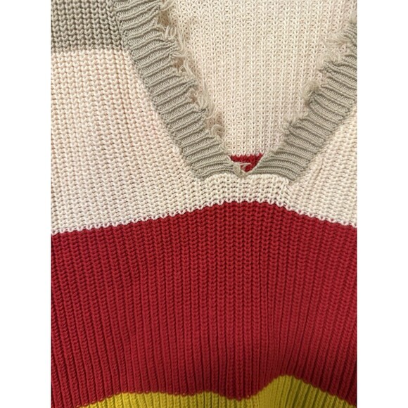 Fate Multi Color Size Medium Striped Long Sleeve V Neck Cotton Cropped Sweater - Picture 3 of 6